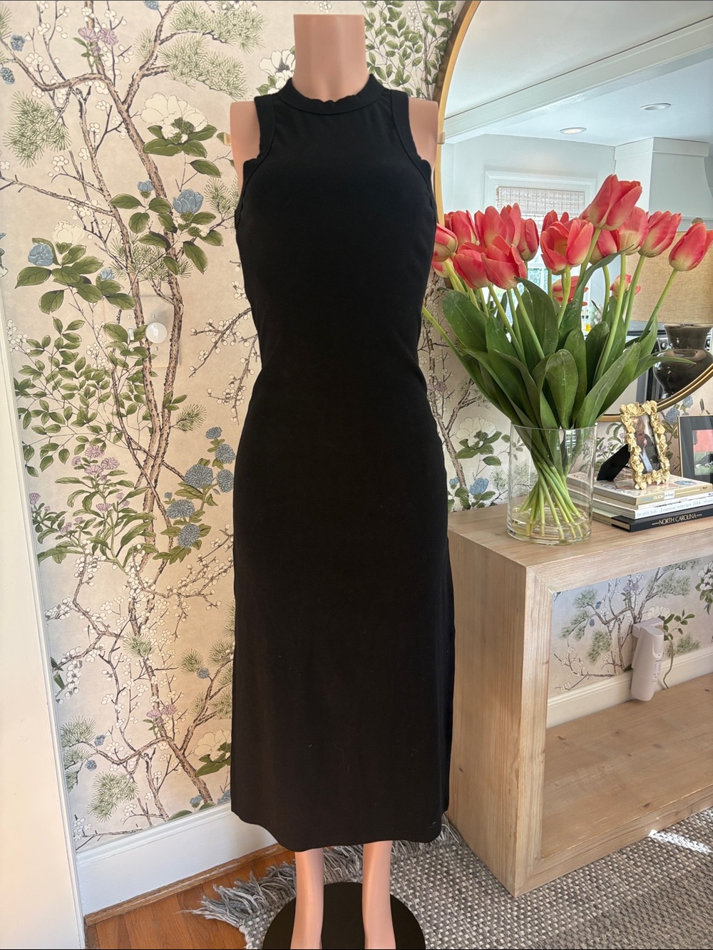 Vitamin A Black Sleeveless Midi Sheath Dress
